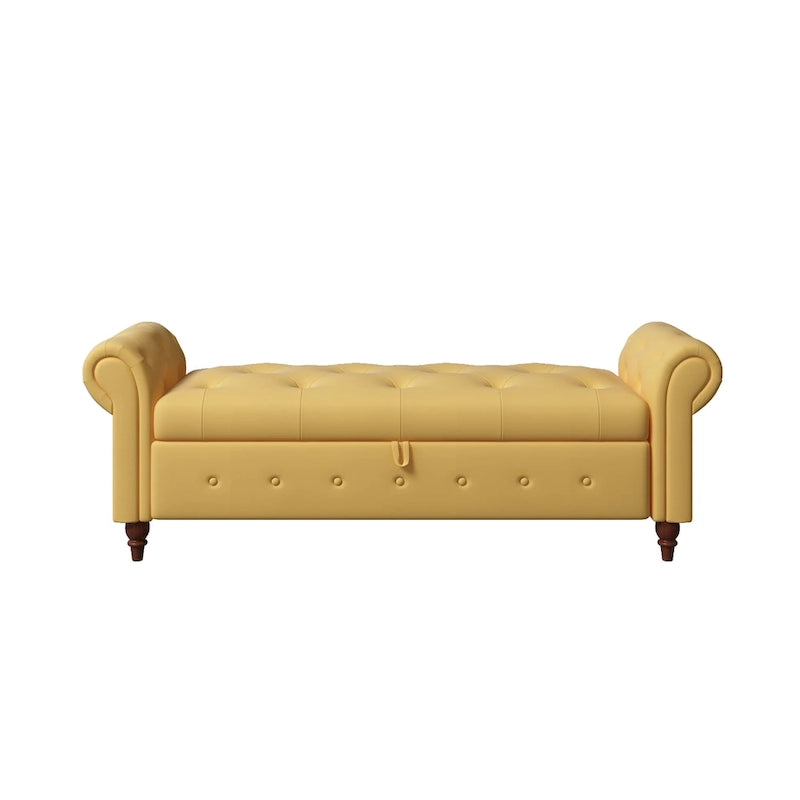 Panca Pouf Contenitore in Tessuto con Braccioli Arrotondati, Bianco Crema / Rosa / Beige / Giallo / Grigio Scuro / Blu Navy / Verde Scuro, 1 Posto