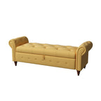 Panca Pouf Contenitore in Tessuto con Braccioli Arrotondati, Bianco Crema / Rosa / Beige / Giallo / Grigio Scuro / Blu Navy / Verde Scuro, 1 Posto