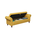 Panca Pouf Contenitore in Tessuto con Braccioli Arrotondati, Bianco Crema / Rosa / Beige / Giallo / Grigio Scuro / Blu Navy / Verde Scuro, 1 Posto