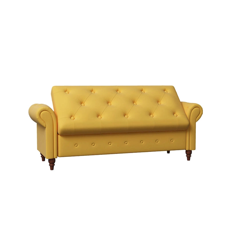 Panca Pouf Contenitore in Tessuto con Braccioli Arrotondati, Bianco Crema / Rosa / Beige / Giallo / Grigio Scuro / Blu Navy / Verde Scuro, 1 Posto