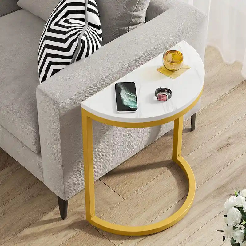 Tavolino d'appoggio semicircolare, tavolino stretto, tavolino a C sottile per divano