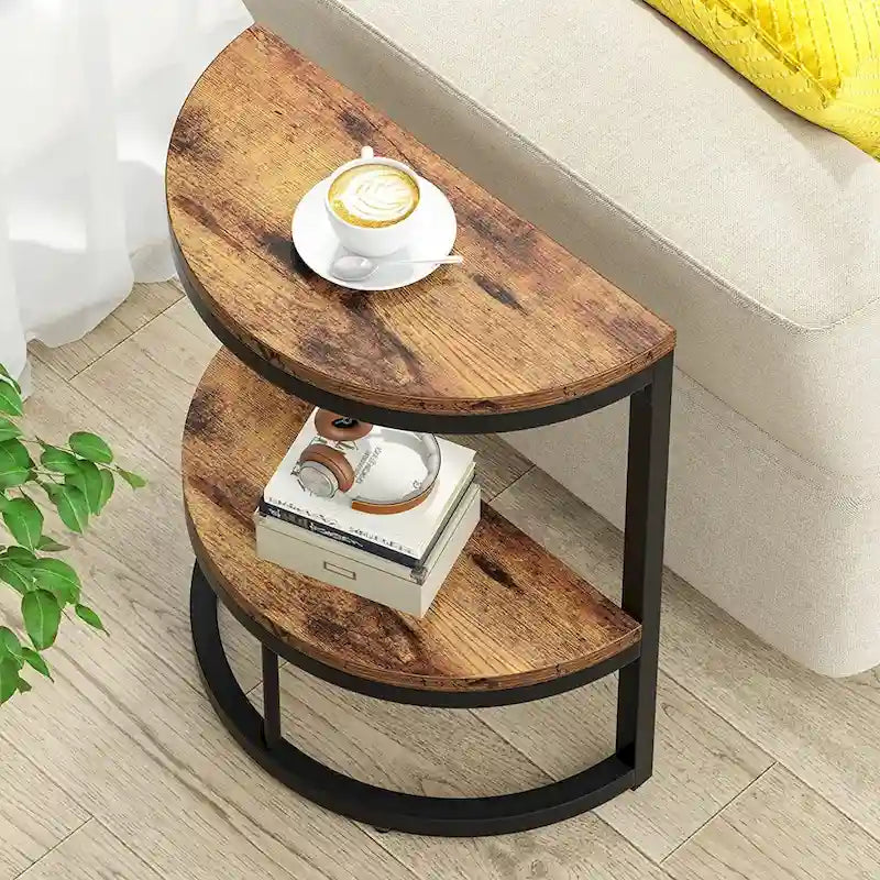 Tavolino d'appoggio semicircolare, tavolino stretto, tavolino a C sottile per divano
