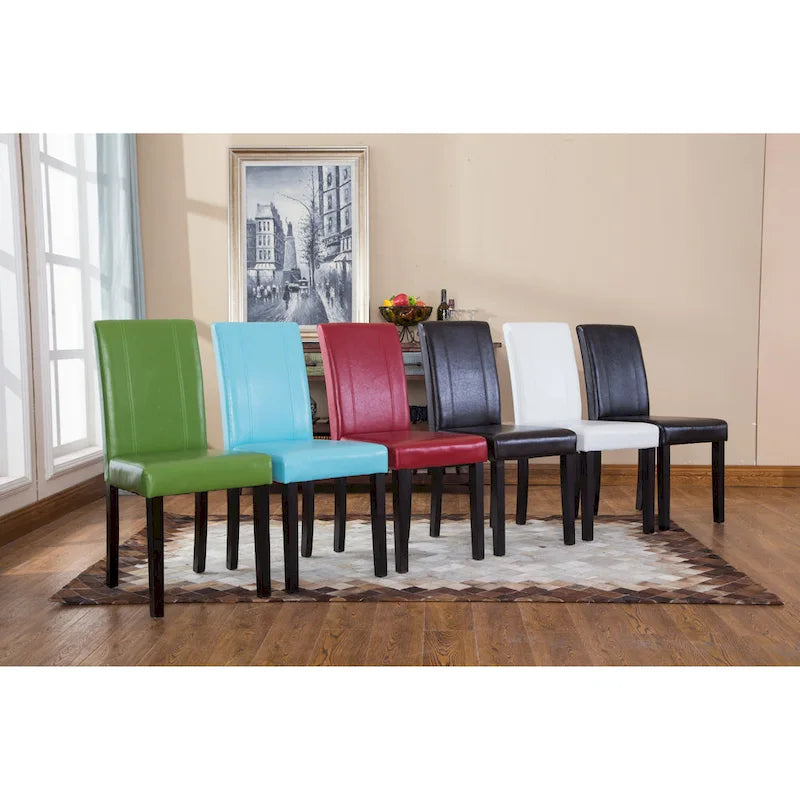 Sedia Parson in similpelle Nera/Marrone/Verde/Rossa/Bianca/Blu, gambe in legno massello, set da 2