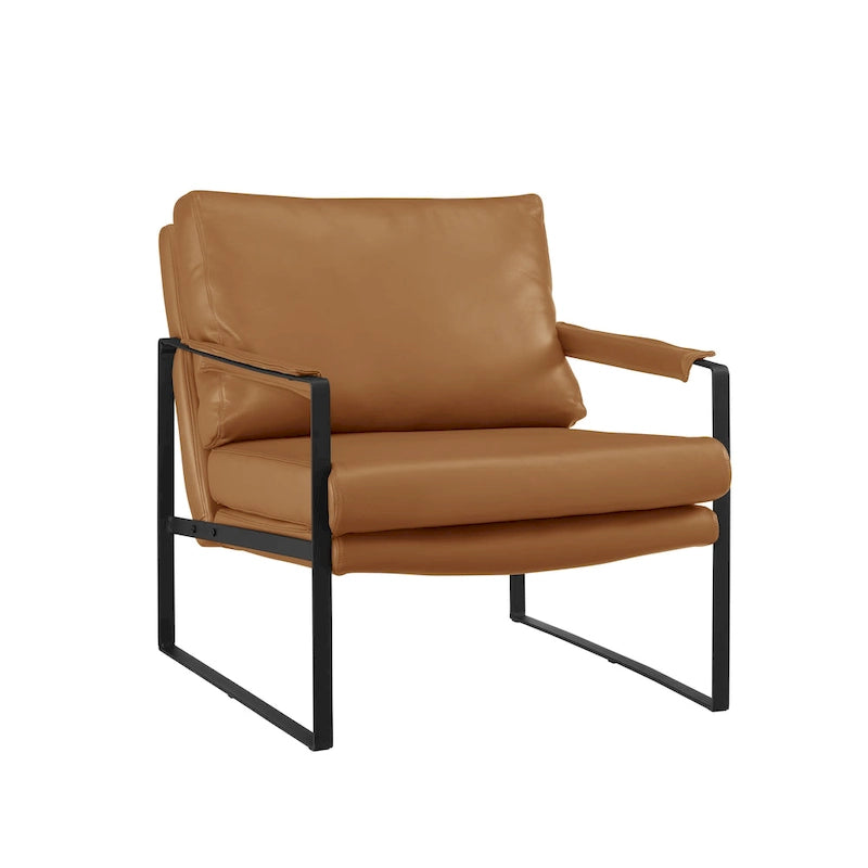 Poltrona singola in vera pelle marrone/kaki, stile contemporaneo