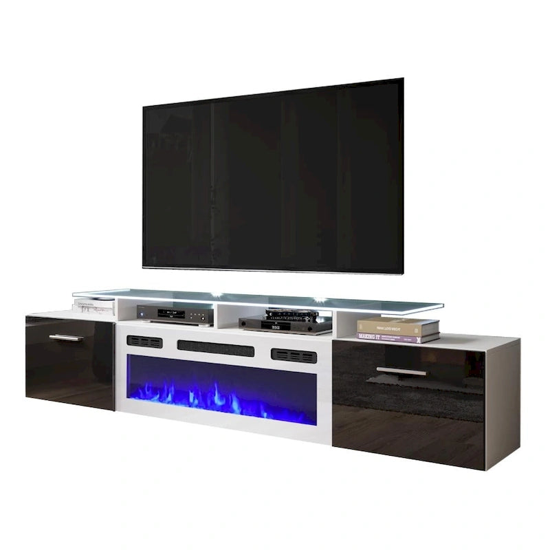 Mobile TV con camino elettrico, Bianco/Nero/Grigio, Adatto a TV fino a 85", Montaggio per 1 persona