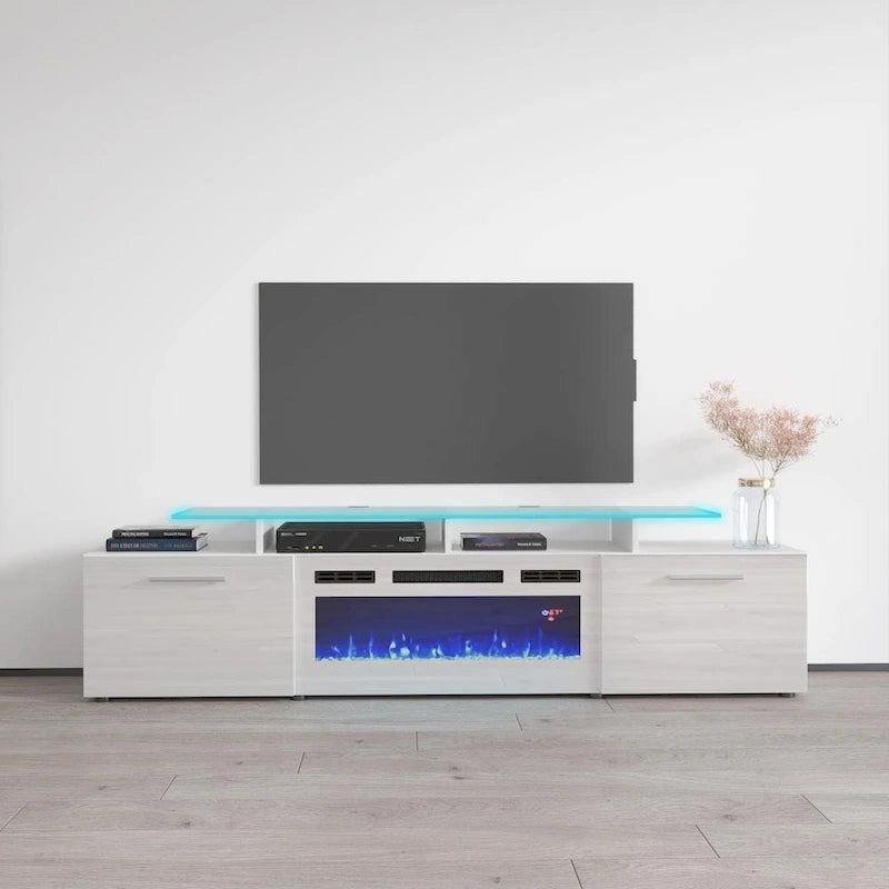 Mobile TV con camino elettrico, Bianco/Nero/Grigio, Adatto a TV fino a 85", Montaggio per 1 persona