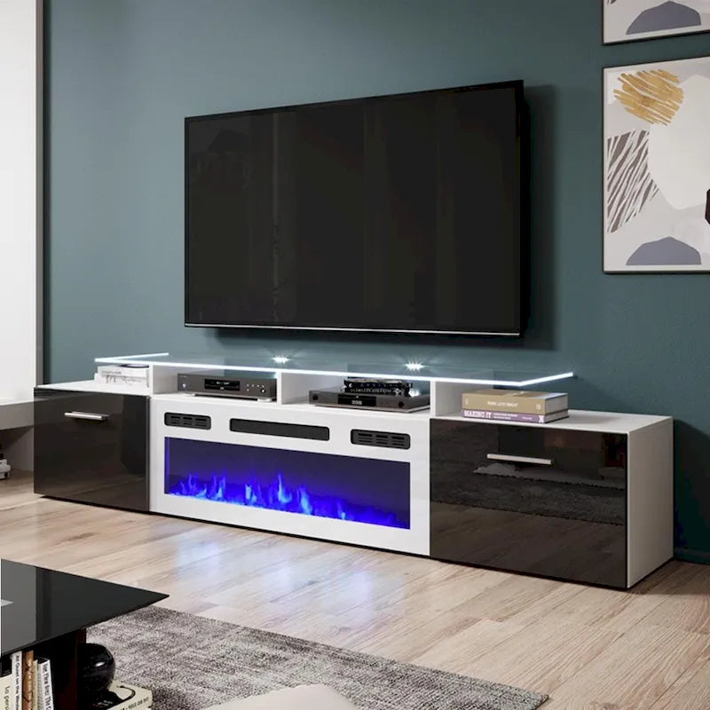 Mobile TV con camino elettrico, Bianco/Nero/Grigio, Adatto a TV fino a 85", Montaggio per 1 persona