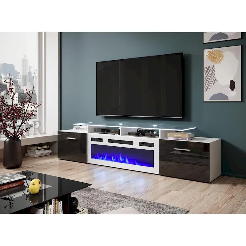 Mobile TV con camino elettrico, Bianco/Nero/Grigio, Adatto a TV fino a 85", Montaggio per 1 persona