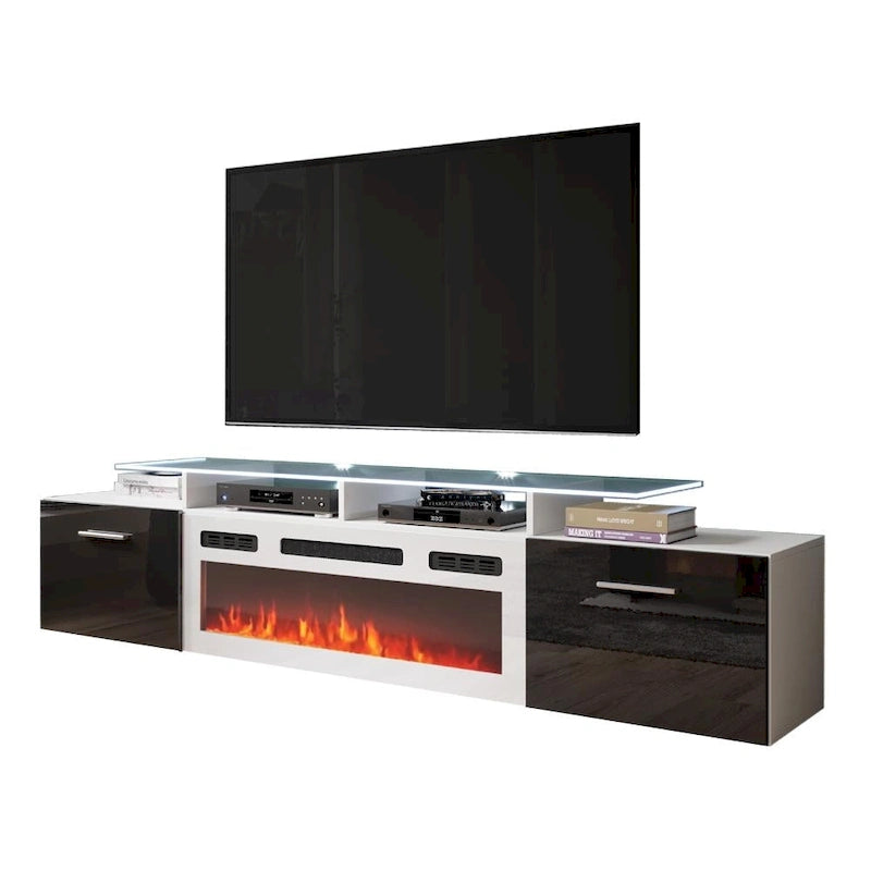 Mobile TV con camino elettrico, Bianco/Nero/Grigio, Adatto a TV fino a 85", Montaggio per 1 persona