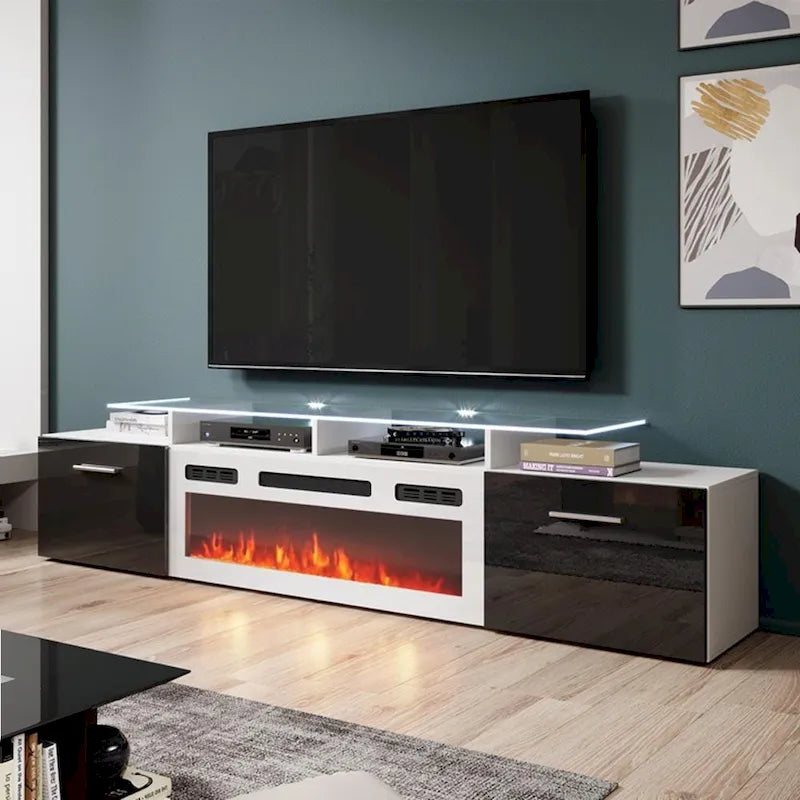 Mobile TV con camino elettrico, Bianco/Nero/Grigio, Adatto a TV fino a 85", Montaggio per 1 persona