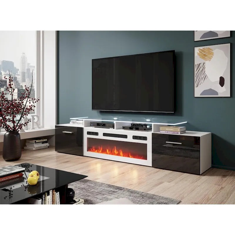 Mobile TV con camino elettrico, Bianco/Nero/Grigio, Adatto a TV fino a 85", Montaggio per 1 persona