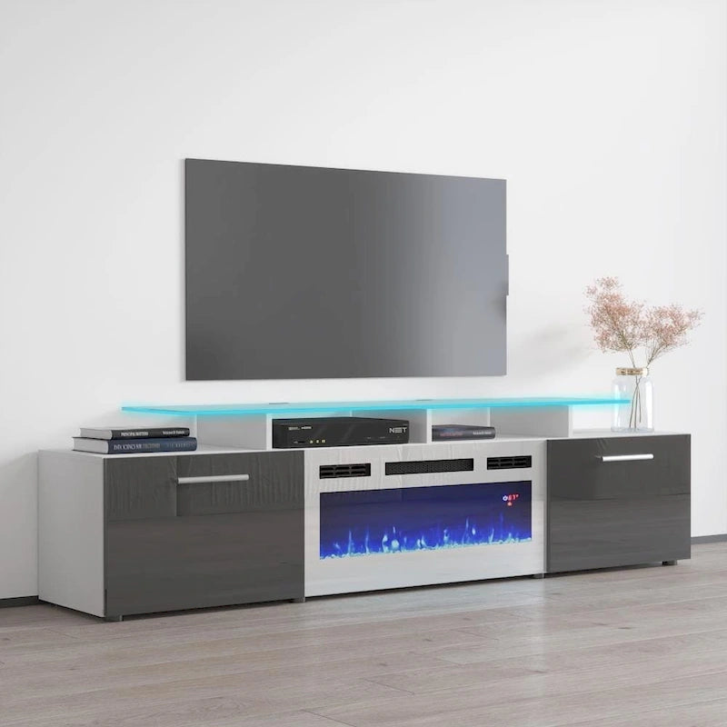 Mobile TV con camino elettrico, Bianco/Nero/Grigio, Adatto a TV fino a 85", Montaggio per 1 persona