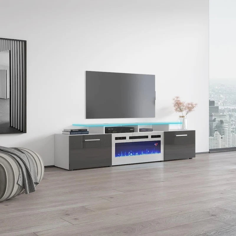 Mobile TV con camino elettrico, Bianco/Nero/Grigio, Adatto a TV fino a 85", Montaggio per 1 persona