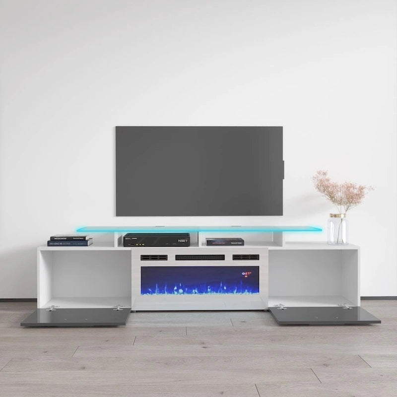 Mobile TV con camino elettrico, Bianco/Nero/Grigio, Adatto a TV fino a 85", Montaggio per 1 persona