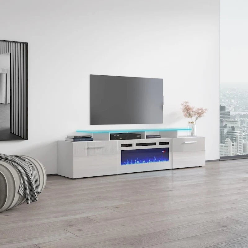 Mobile TV con camino elettrico, Bianco/Nero/Grigio, Adatto a TV fino a 85", Montaggio per 1 persona