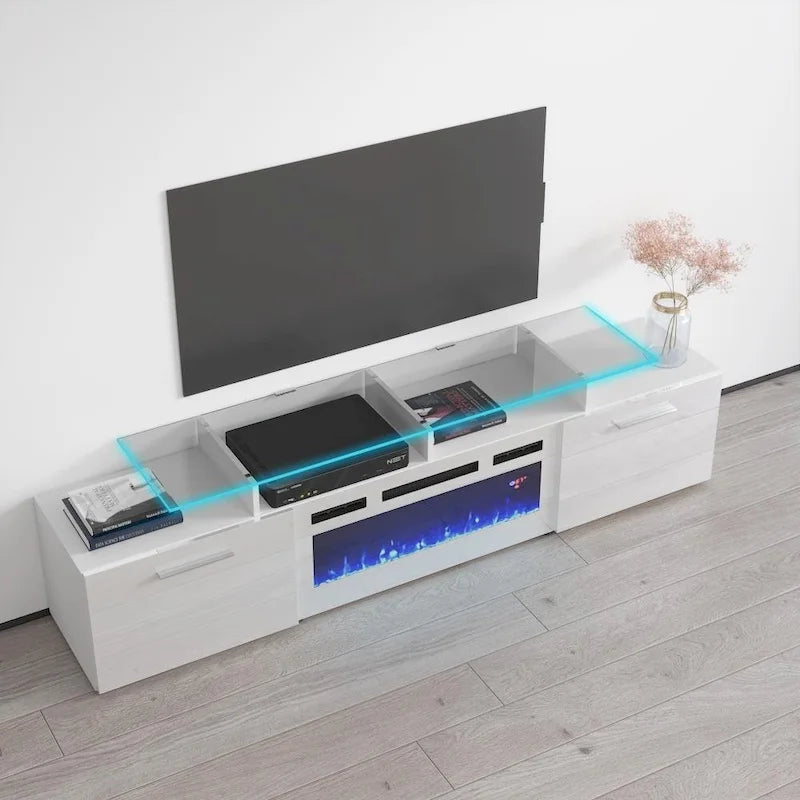 Mobile TV con camino elettrico, Bianco/Nero/Grigio, Adatto a TV fino a 85", Montaggio per 1 persona