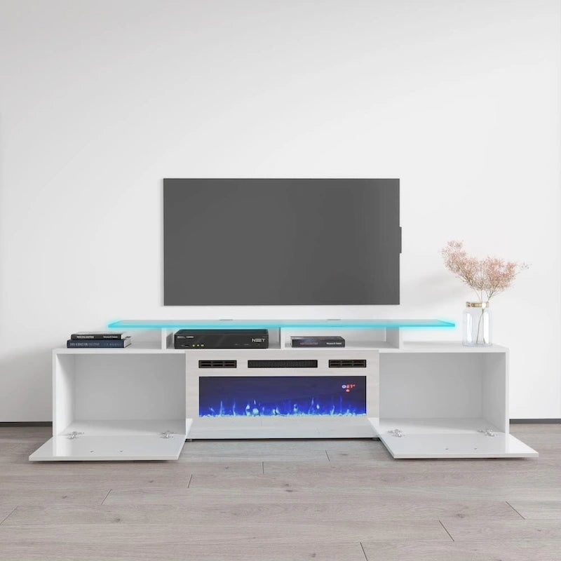 Mobile TV con camino elettrico, Bianco/Nero/Grigio, Adatto a TV fino a 85", Montaggio per 1 persona