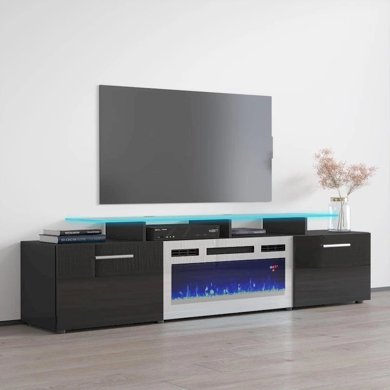 Mobile TV con camino elettrico, Bianco/Nero/Grigio, Adatto a TV fino a 85", Montaggio per 1 persona