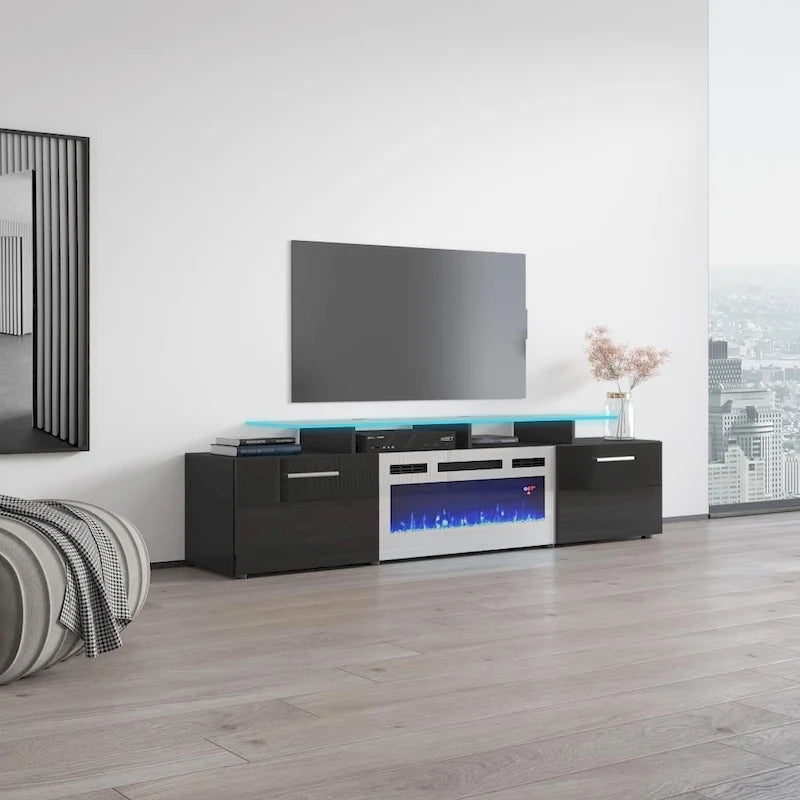 Mobile TV con camino elettrico, Bianco/Nero/Grigio, Adatto a TV fino a 85", Montaggio per 1 persona