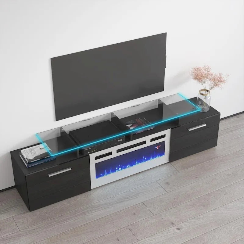 Mobile TV con camino elettrico, Bianco/Nero/Grigio, Adatto a TV fino a 85", Montaggio per 1 persona