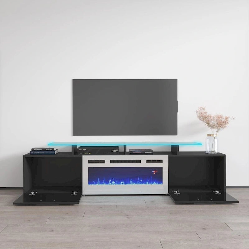 Mobile TV con camino elettrico, Bianco/Nero/Grigio, Adatto a TV fino a 85", Montaggio per 1 persona