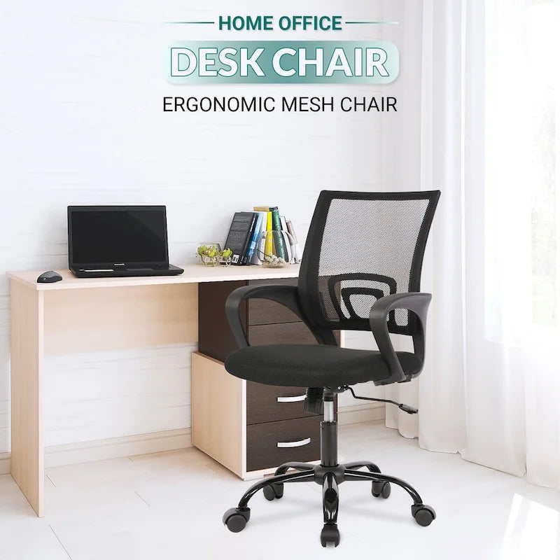 Ralap Modern Black Ergonomic Swivel Office Chair with Mesh Back by Furniture of America