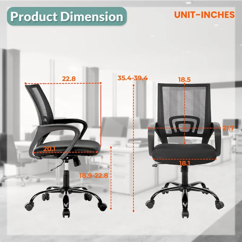Sedia da ufficio girevole ergonomica nera, schienale in rete, sedile singolo