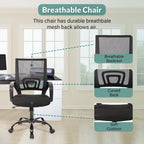 Sedia da ufficio girevole ergonomica nera, schienale in rete, sedile singolo