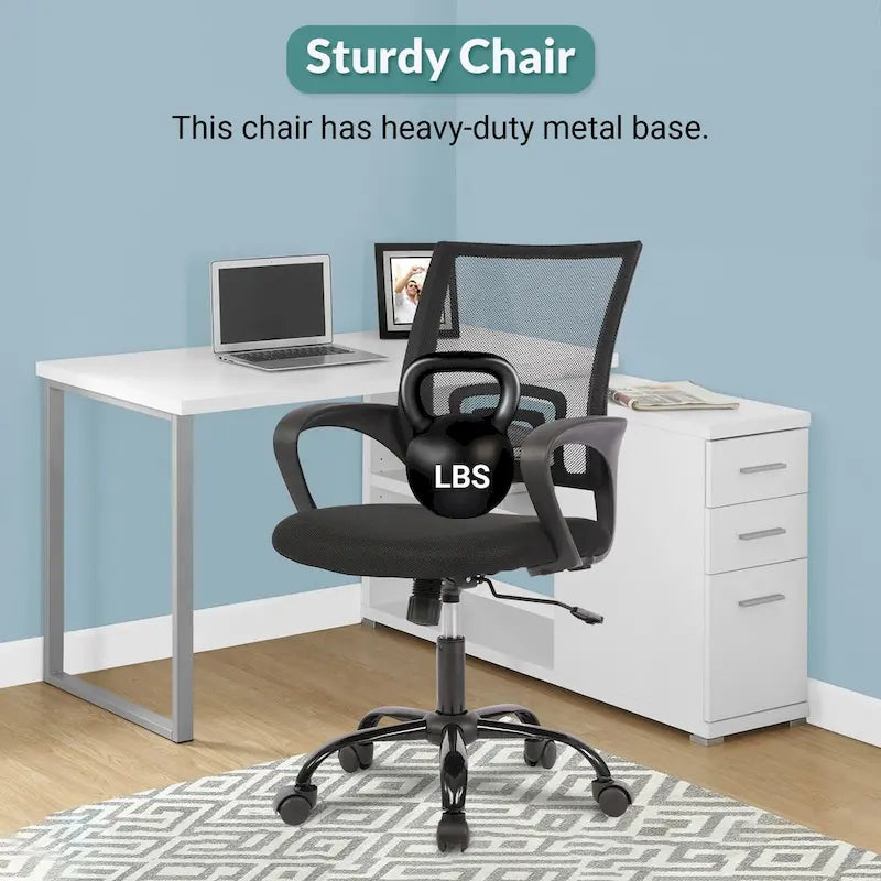 Sedia da ufficio girevole ergonomica nera, schienale in rete, sedile singolo
