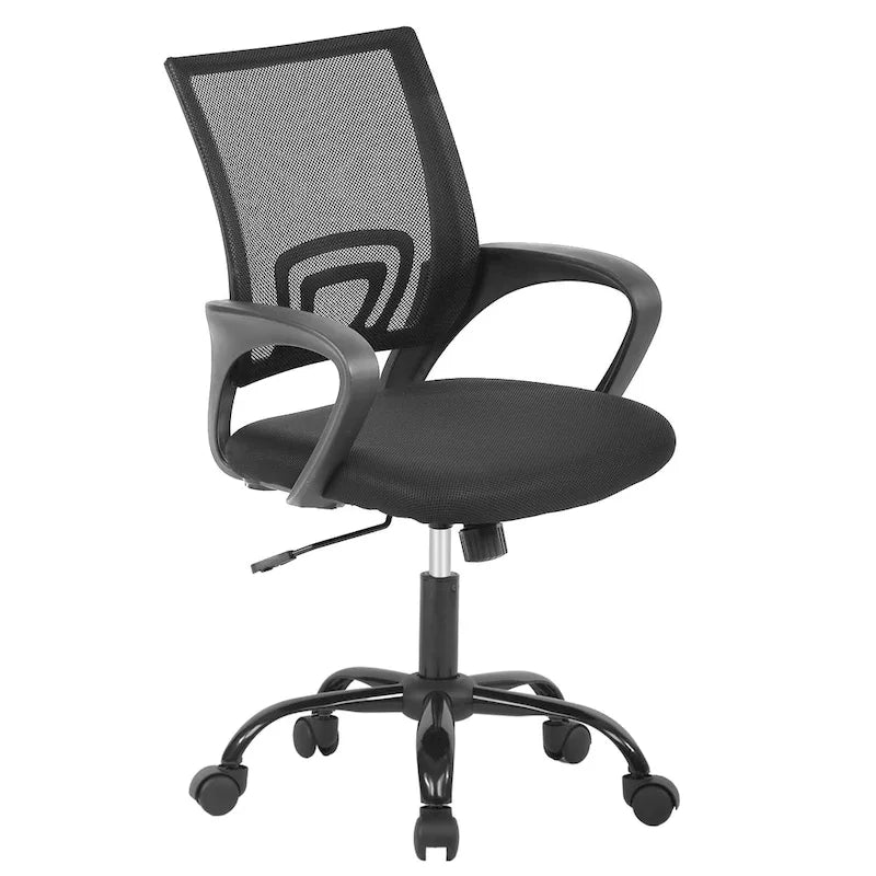 Sedia da ufficio girevole ergonomica nera, schienale in rete, sedile singolo