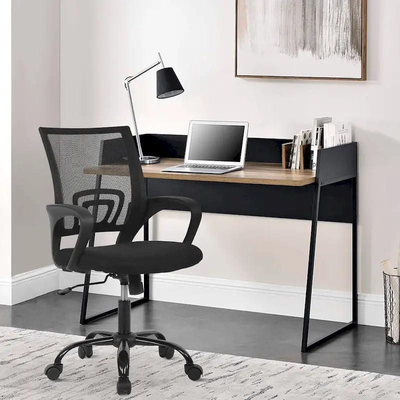 Sedia da ufficio girevole ergonomica nera, schienale in rete, sedile singolo