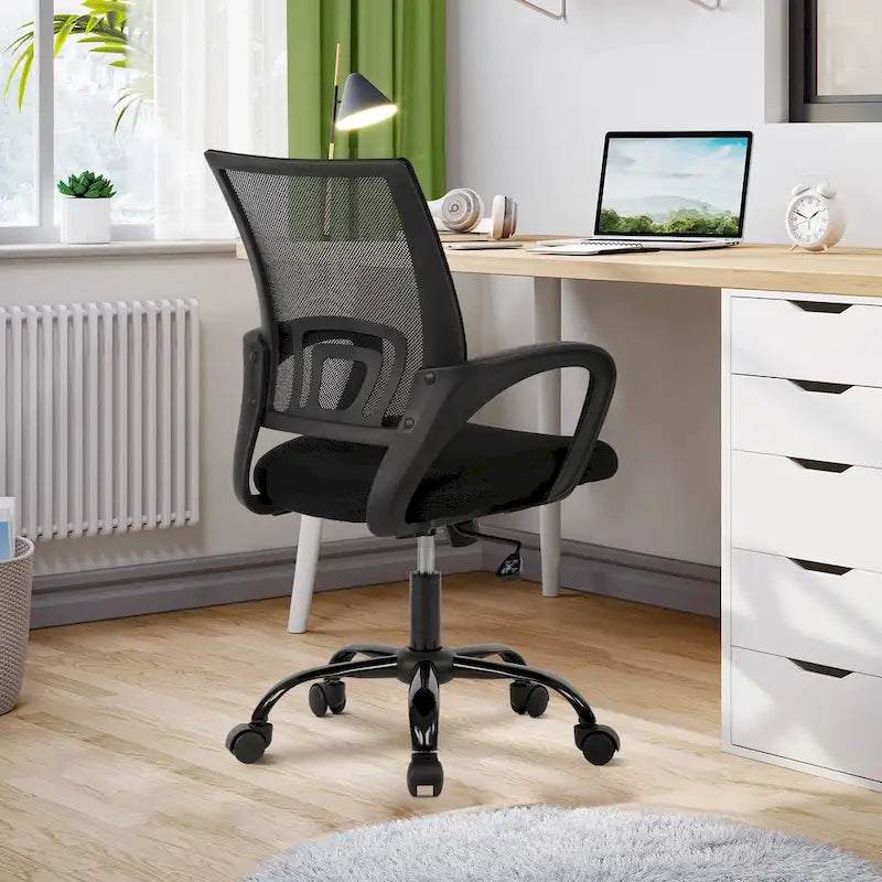 Sedia da ufficio girevole ergonomica nera, schienale in rete, sedile singolo