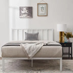 Letto a piattaforma in metallo con testiera a barre verticali – Nero / Oro / Bianco / Grigio – Singolo / Matrimoniale / Queen / King – 1 persona