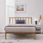 Letto a piattaforma in metallo con testiera a barre verticali – Nero / Oro / Bianco / Grigio – Singolo / Matrimoniale / Queen / King – 1 persona