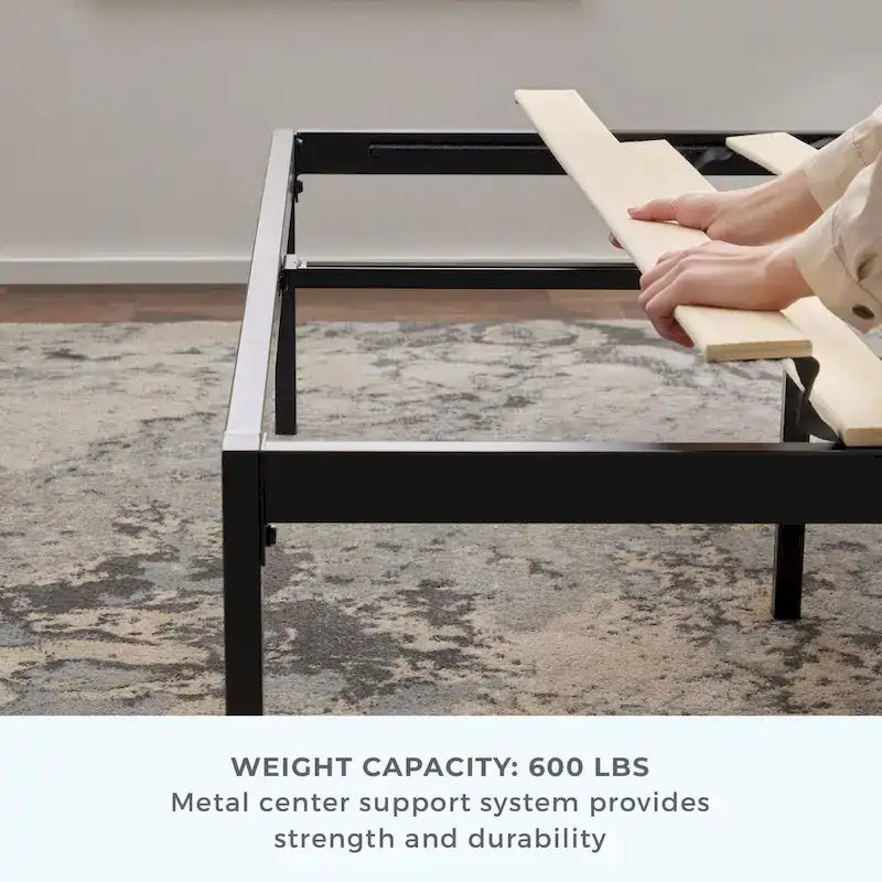 Letto a piattaforma in metallo con testiera a barre verticali – Nero / Oro / Bianco / Grigio – Singolo / Matrimoniale / Queen / King – 1 persona
