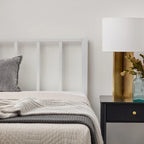 Letto a piattaforma in metallo con testiera a barre verticali – Nero / Oro / Bianco / Grigio – Singolo / Matrimoniale / Queen / King – 1 persona