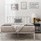 Letto a piattaforma in metallo con testiera a barre verticali – Nero / Oro / Bianco / Grigio – Singolo / Matrimoniale / Queen / King – 1 persona