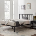 Letto a piattaforma in metallo con testiera a barre verticali – Nero / Oro / Bianco / Grigio – Singolo / Matrimoniale / Queen / King – 1 persona