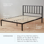 Letto a piattaforma in metallo con testiera a barre verticali – Nero / Oro / Bianco / Grigio – Singolo / Matrimoniale / Queen / King – 1 persona
