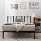Letto a piattaforma in metallo con testiera a barre verticali – Nero / Oro / Bianco / Grigio – Singolo / Matrimoniale / Queen / King – 1 persona