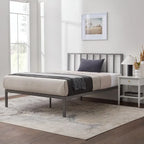 Letto a piattaforma in metallo con testiera a barre verticali – Nero / Oro / Bianco / Grigio – Singolo / Matrimoniale / Queen / King – 1 persona