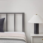 Letto a piattaforma in metallo con testiera a barre verticali – Nero / Oro / Bianco / Grigio – Singolo / Matrimoniale / Queen / King – 1 persona