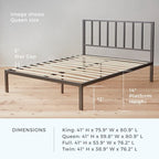 Letto a piattaforma in metallo con testiera a barre verticali – Nero / Oro / Bianco / Grigio – Singolo / Matrimoniale / Queen / King – 1 persona