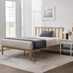 Letto a piattaforma in metallo con testiera a barre verticali – Nero / Oro / Bianco / Grigio – Singolo / Matrimoniale / Queen / King – 1 persona