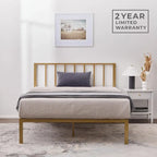 Letto a piattaforma in metallo con testiera a barre verticali – Nero / Oro / Bianco / Grigio – Singolo / Matrimoniale / Queen / King – 1 persona