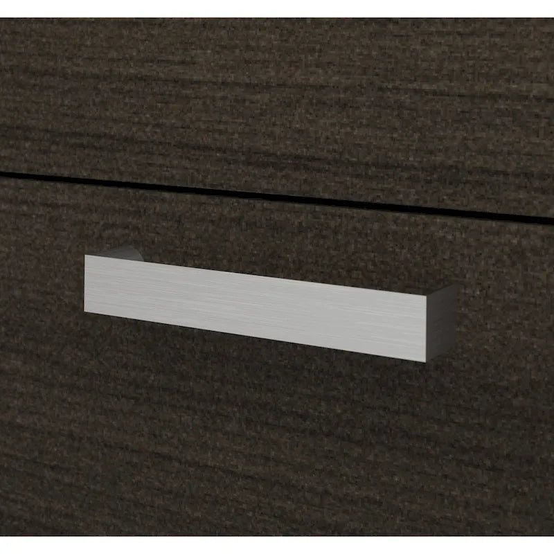 Scrivania direzionale a U in cioccolato fondente/cioccolato bianco e cioccolato fondente con credenza e mobiletto, assemblaggio a 2 persone