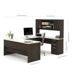 Scrivania direzionale a U in cioccolato fondente/cioccolato bianco e cioccolato fondente con credenza e mobiletto, assemblaggio a 2 persone