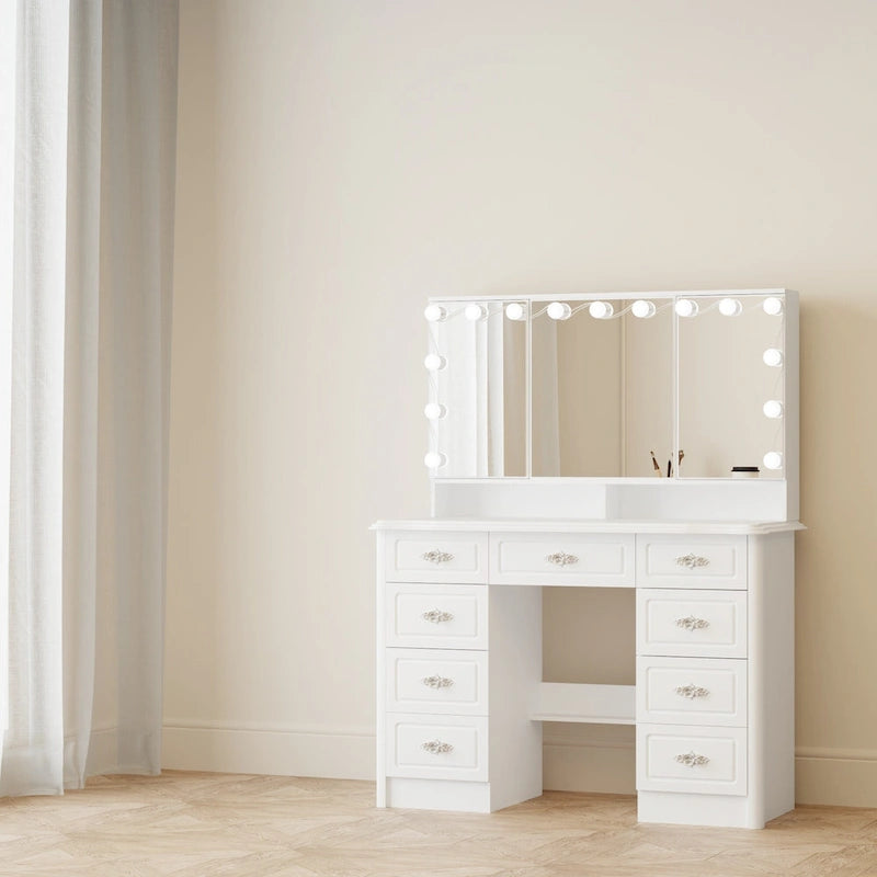 Mobile Trucco Bianco con Specchio a Tre Ante, 1 Persona