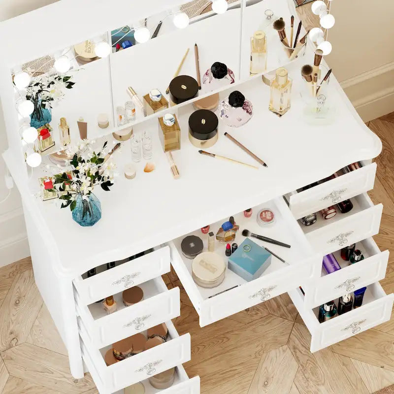 Mobile Trucco Bianco con Specchio a Tre Ante, 1 Persona