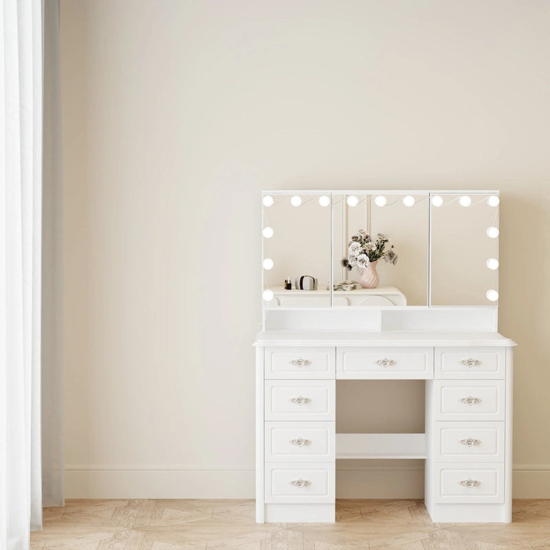 Mobile Trucco Bianco con Specchio a Tre Ante, 1 Persona